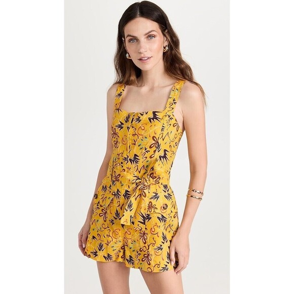 A.L.C. Pants - A.L.C. Gilmour Yellow Floral Linen Romper Floral Size 12 NWT Coconut Girl Beach